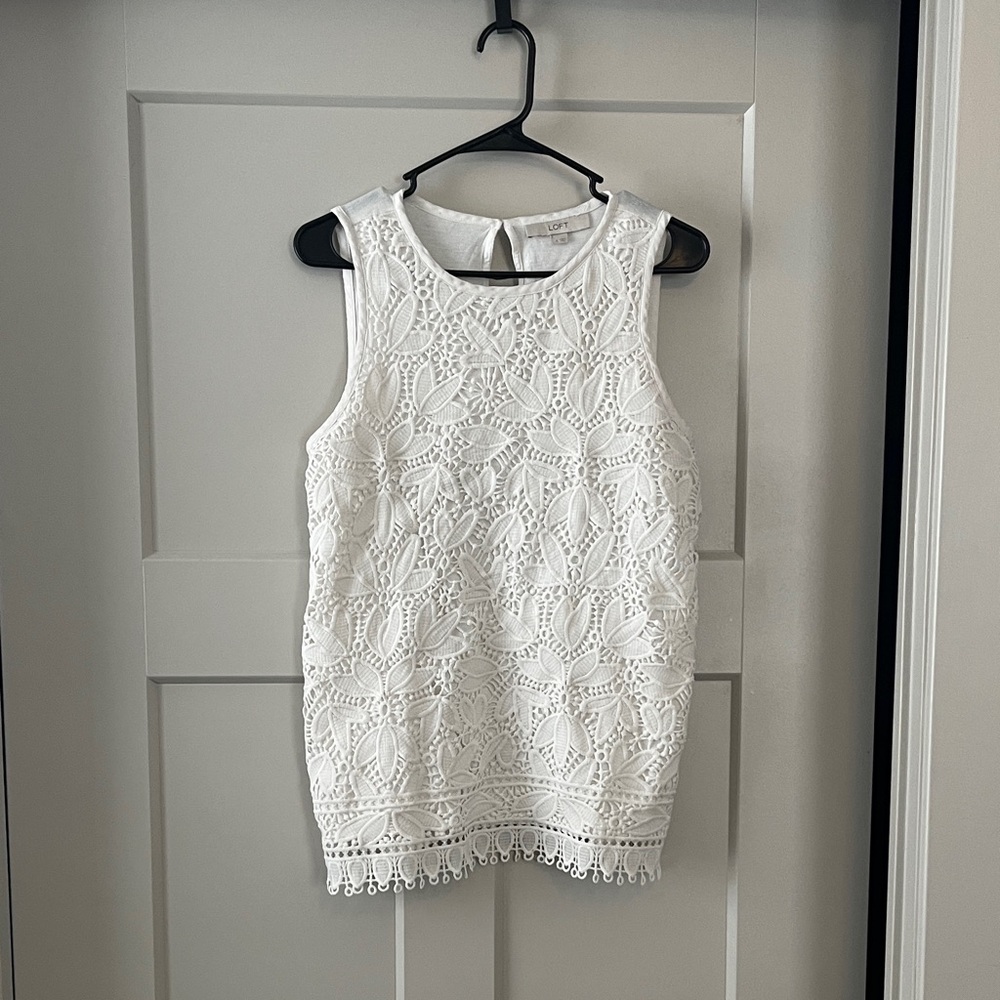 LOFT White Lace Sleeveless Top